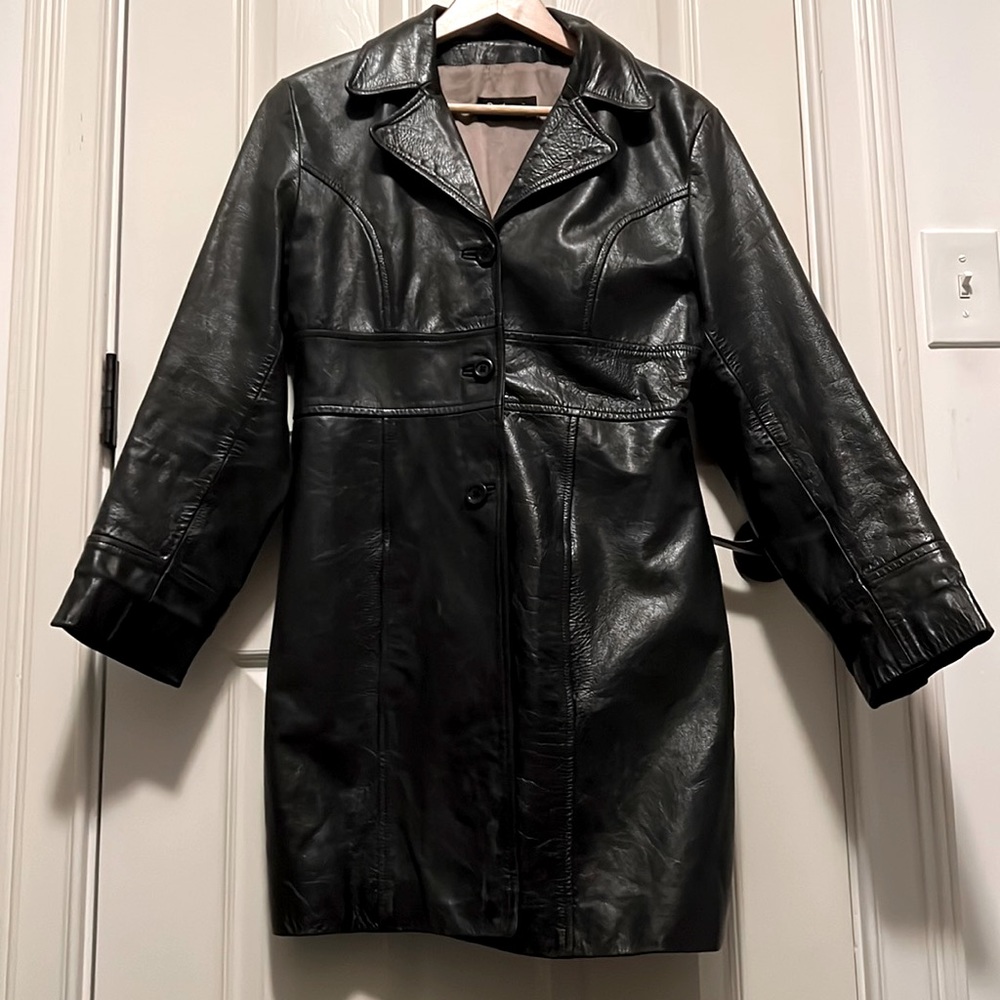 Black leather jacket/coat made in UK